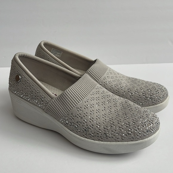 Skechers Martha Stewart Taupe Beige Knit Platform Slip-On Sneakers 8 - Picture 1 of 11